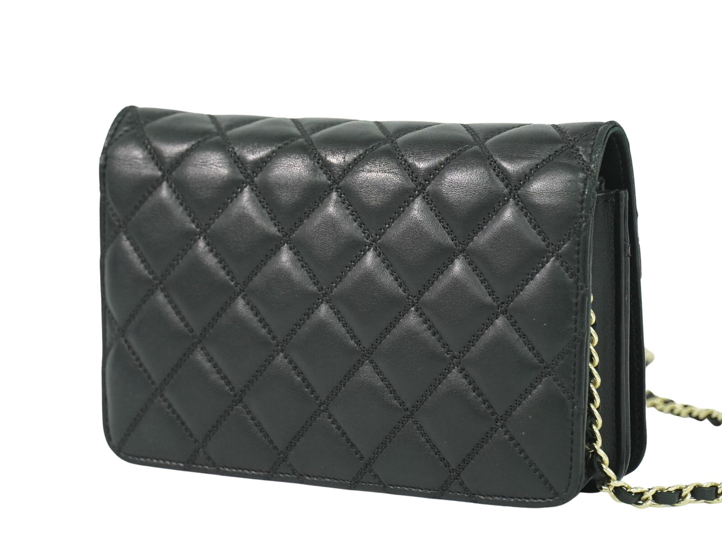 Chanel Wallet On Chain, Black, Leather, wallet