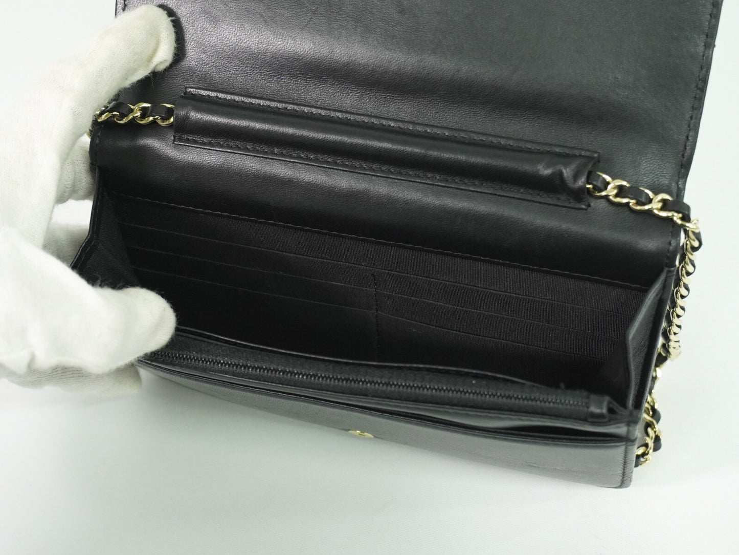 Chanel Wallet On Chain, Black, Leather, wallet