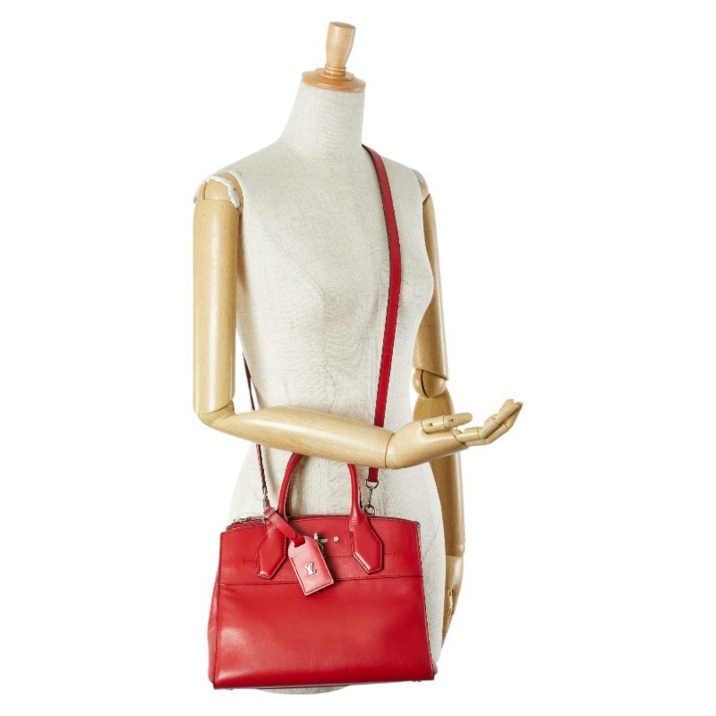 Louis Vuitton City steamer, Red, Leather, handbag