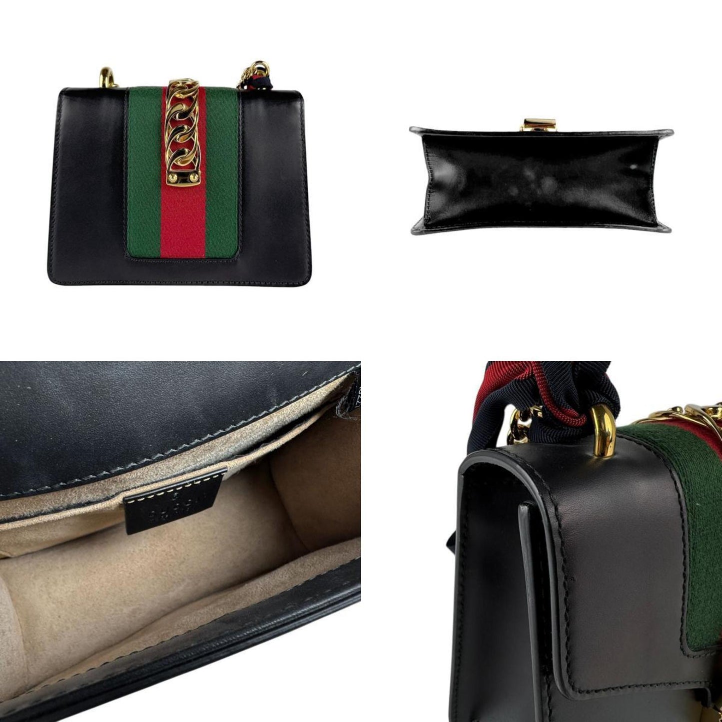Gucci Sylvie, Black, Leather, shoulder