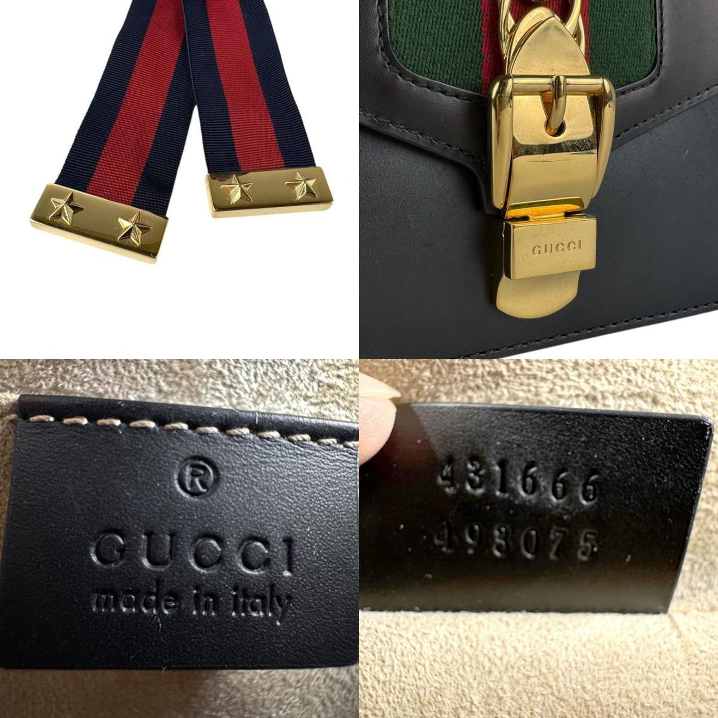 Gucci Sylvie, Black, Leather, shoulder