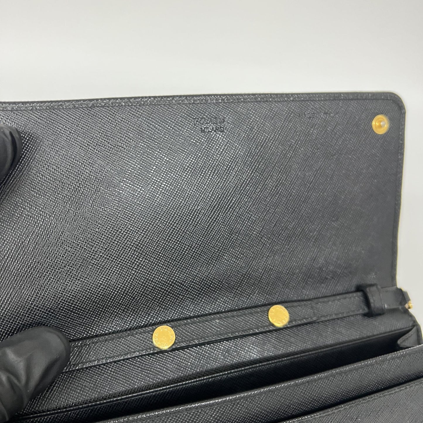 Prada Wallet on Chain Saffiano, Black, Leather, Shoulder Bag