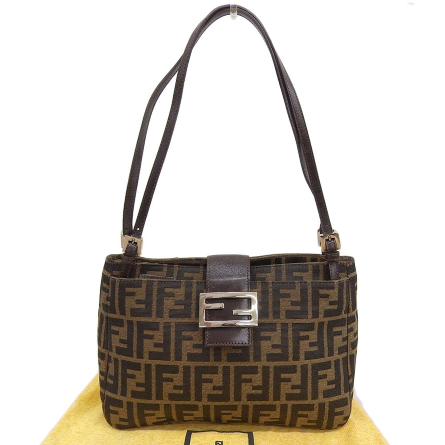 Fendi Zucchino, Brown, Canvas, shoulder