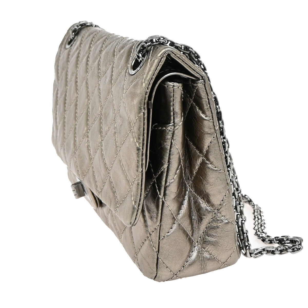 "Chanel 2,55", Silver, Leather, shoulder