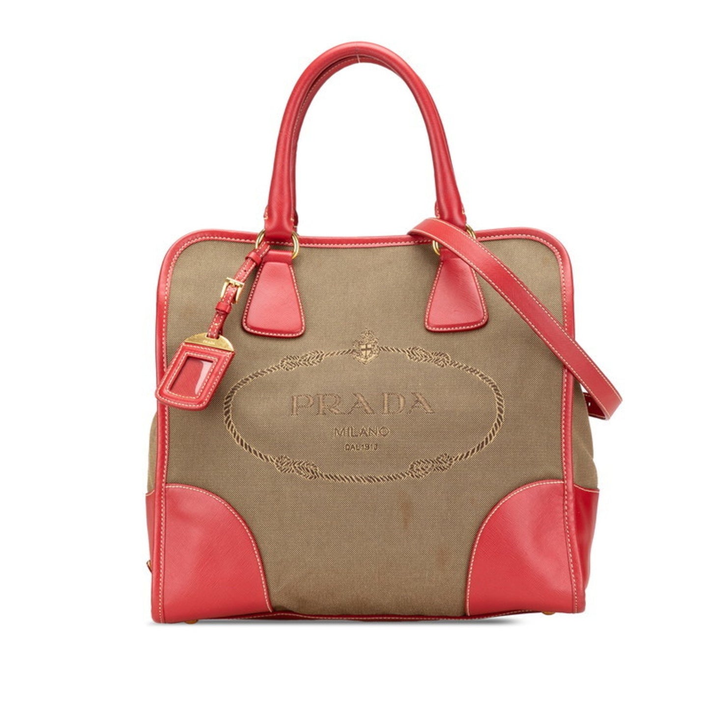 Prada Saffiano, Beige, Canvas, handbag