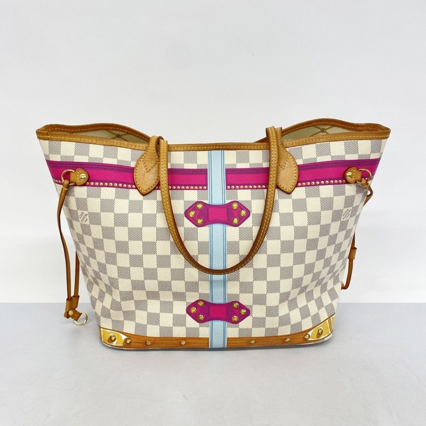 Louis Vuitton Neverfull MM, White, Canvas, tote