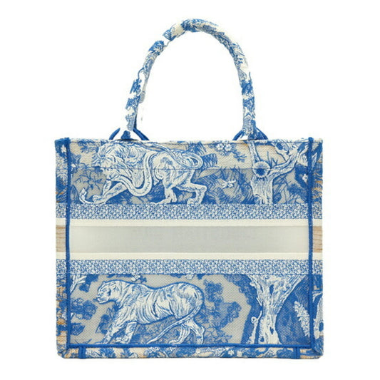 Christian Dior Book Tote Embroidered Leather, Blue, Canvas, Handbag