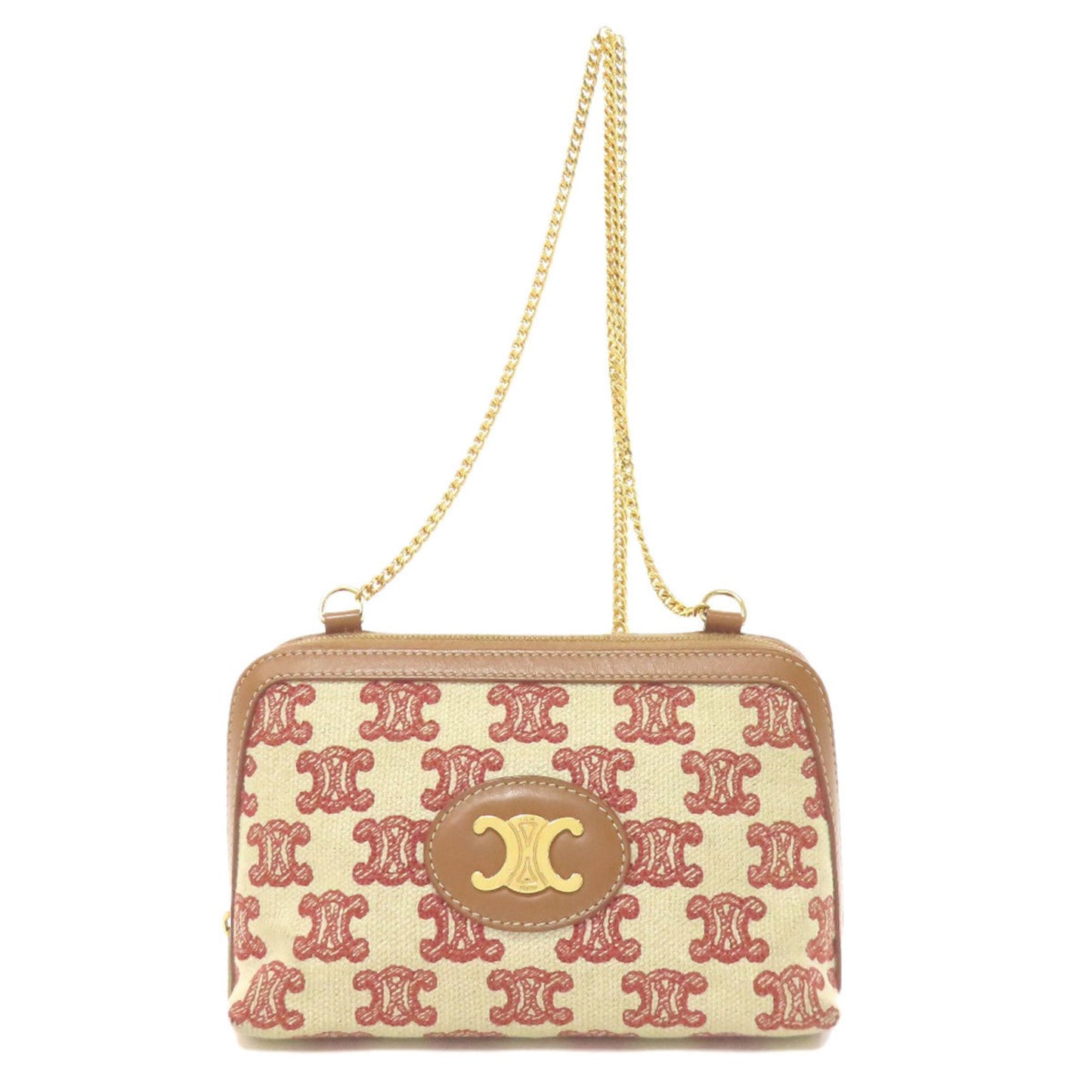 Céline Triomphe, Beige, Canvas, shoulder