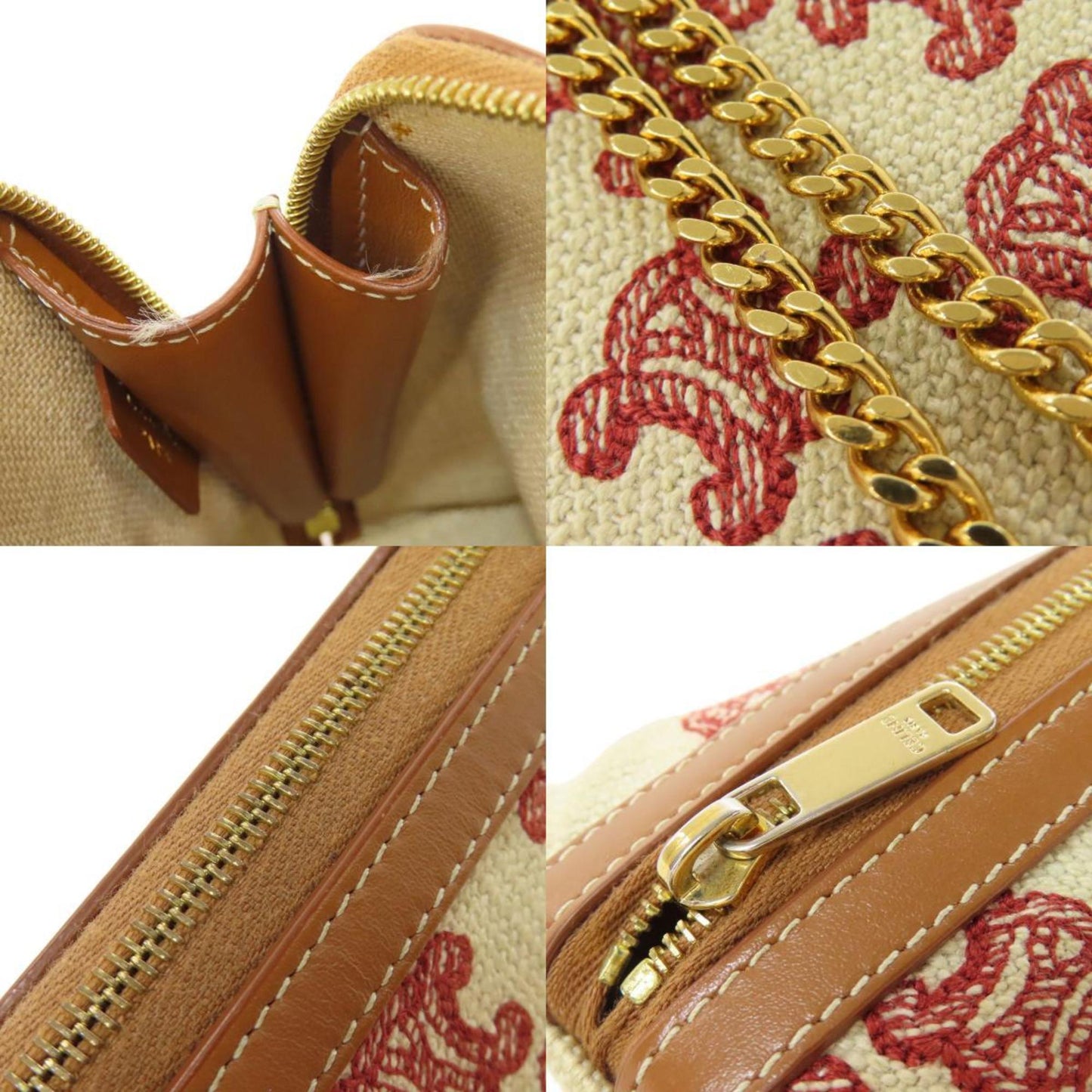 Céline Triomphe, Beige, Canvas, shoulder