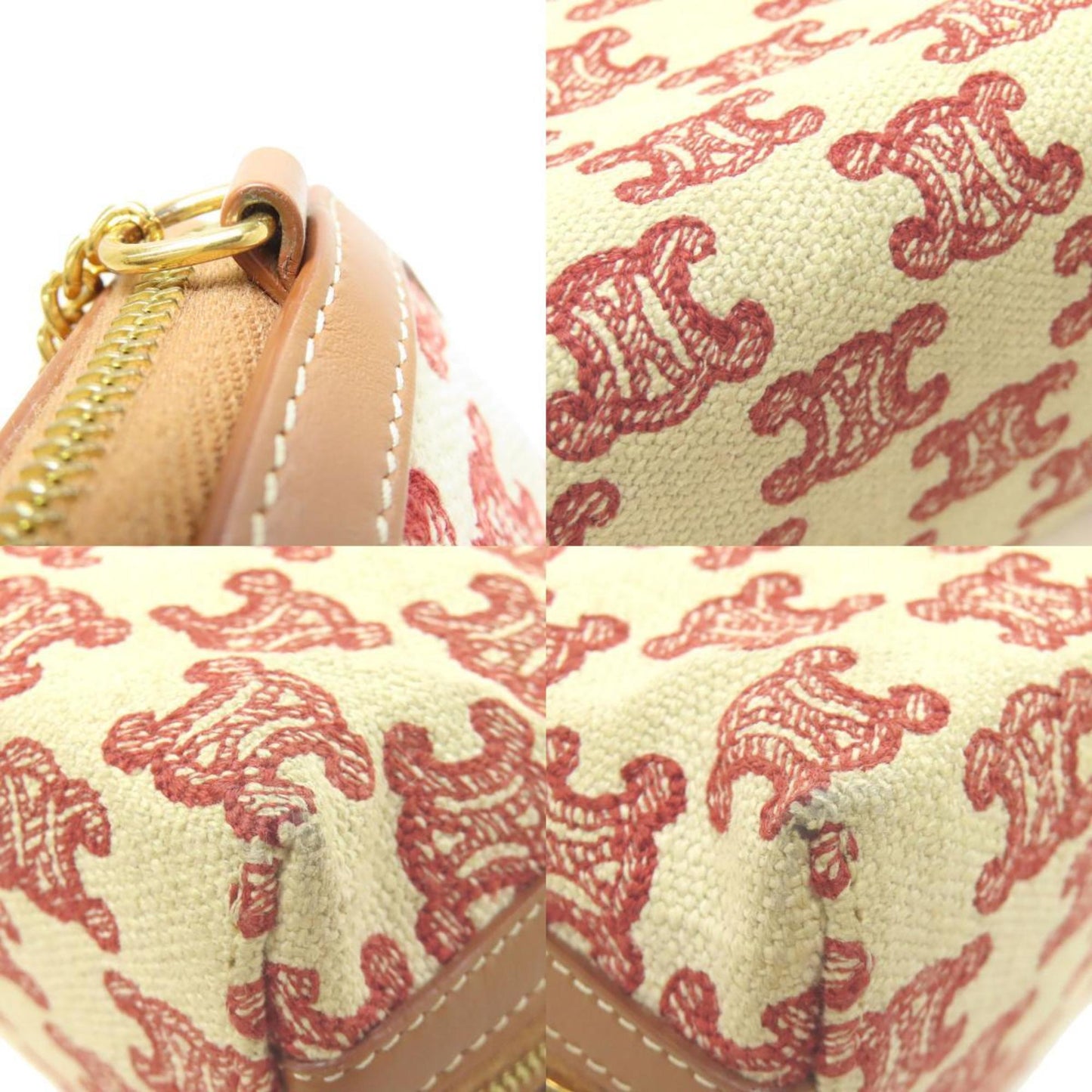 Céline Triomphe, Beige, Canvas, shoulder