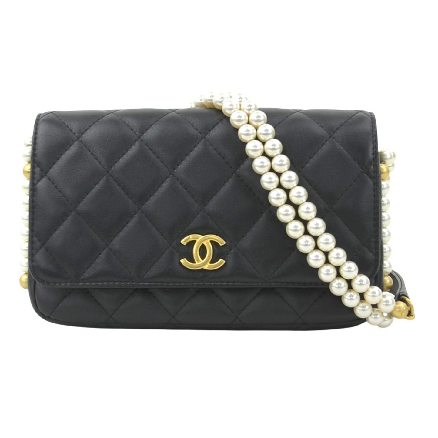 Chanel Wallet On Chain, Black, Leather, wallet