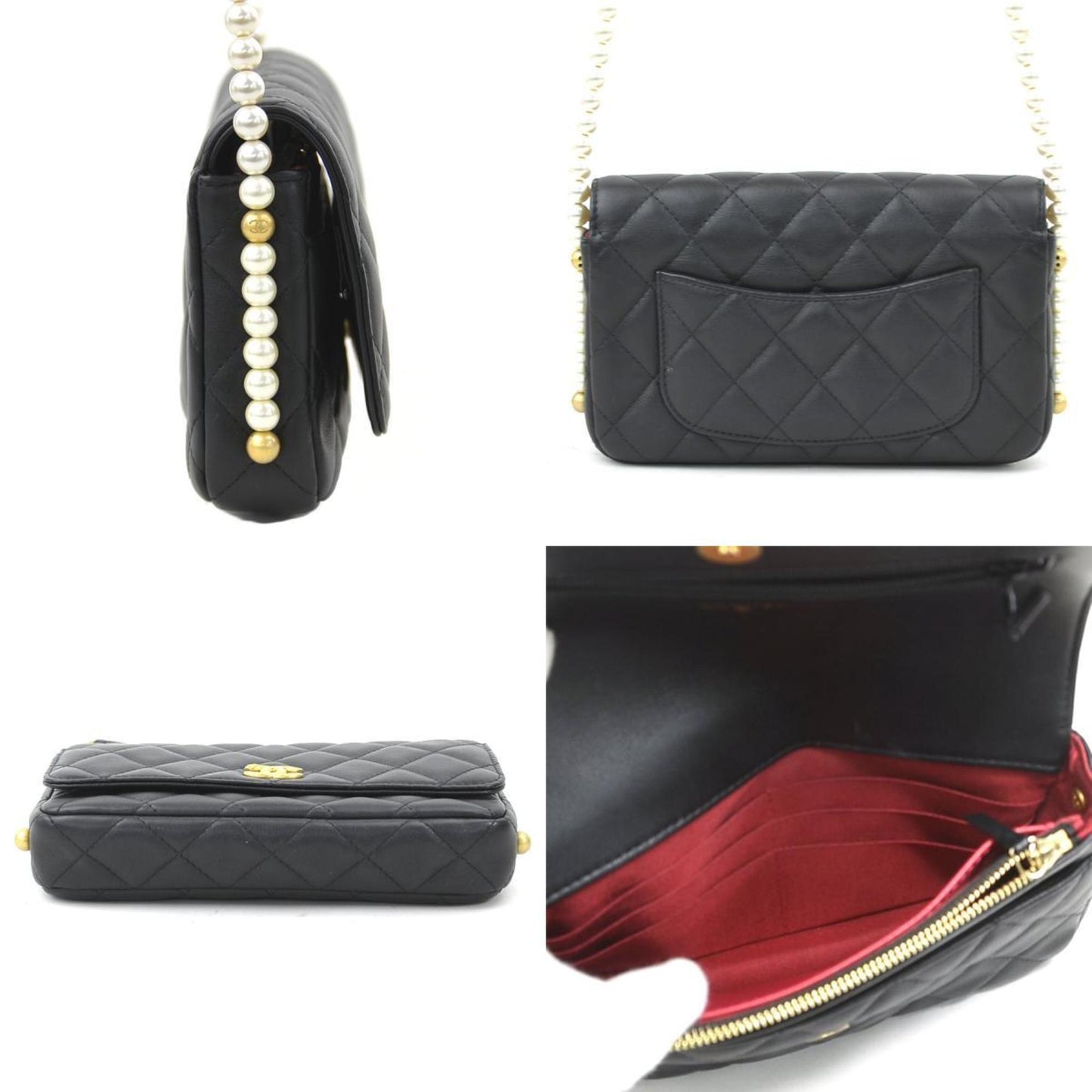 Chanel Wallet On Chain, Black, Leather, wallet