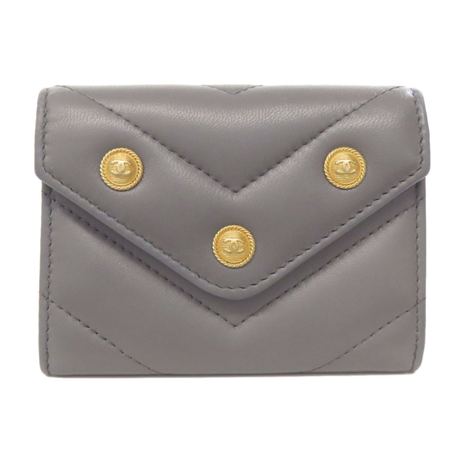 Chanel V-Stich, Grey, Leather, wallet