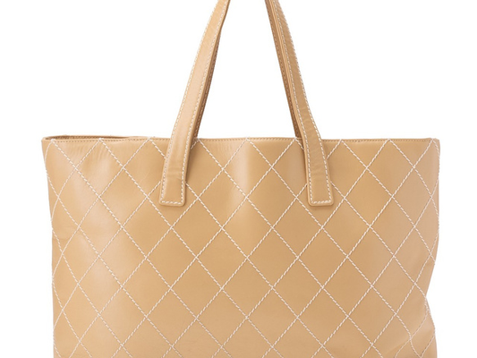 Chanel Wild Stitch cabas canvas, BEIGE, LEATHER, Shoulder bag
