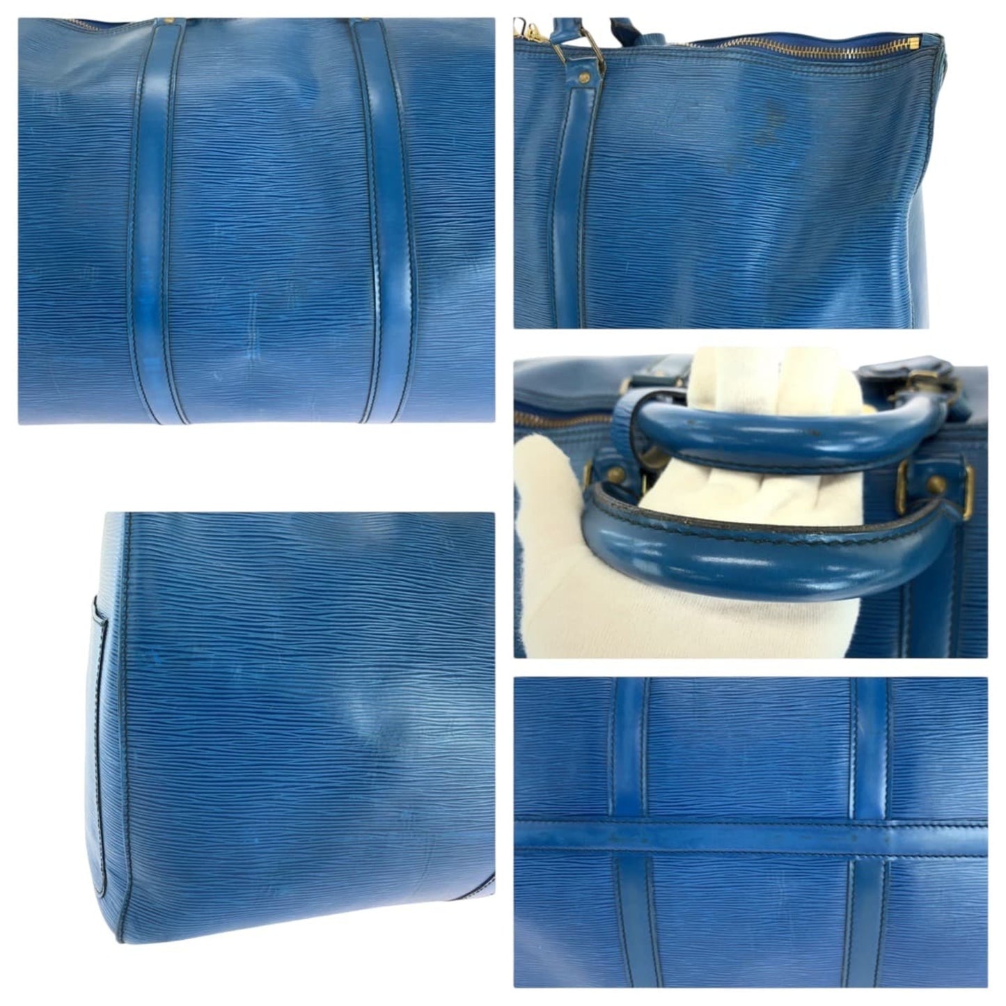 Louis Vuitton Keepall 60, Blue, Leather, travel