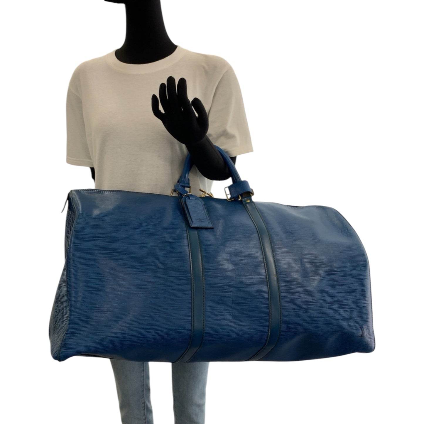 Louis Vuitton Keepall 60, Blue, Leather, travel