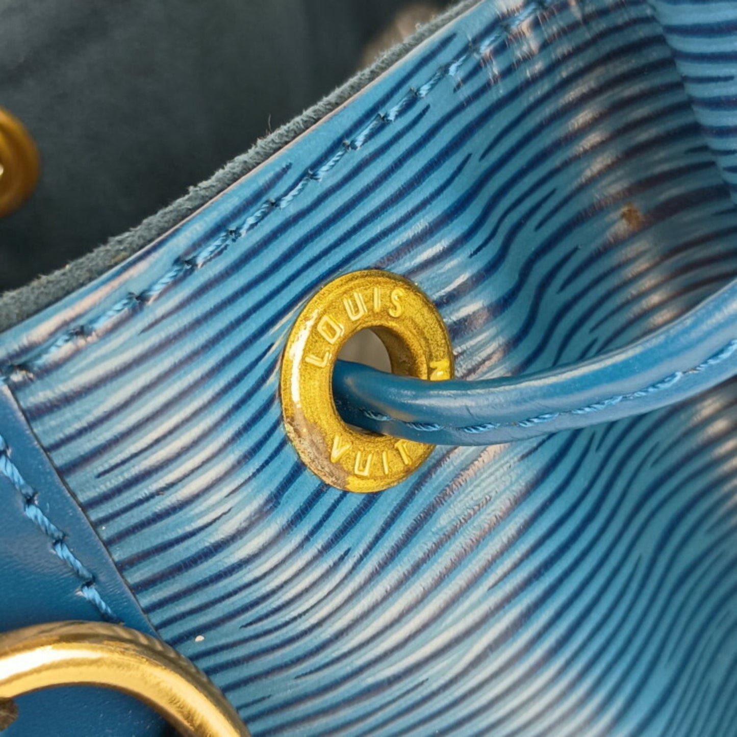 Louis Vuitton Noe, Blue, Leather, shoulder
