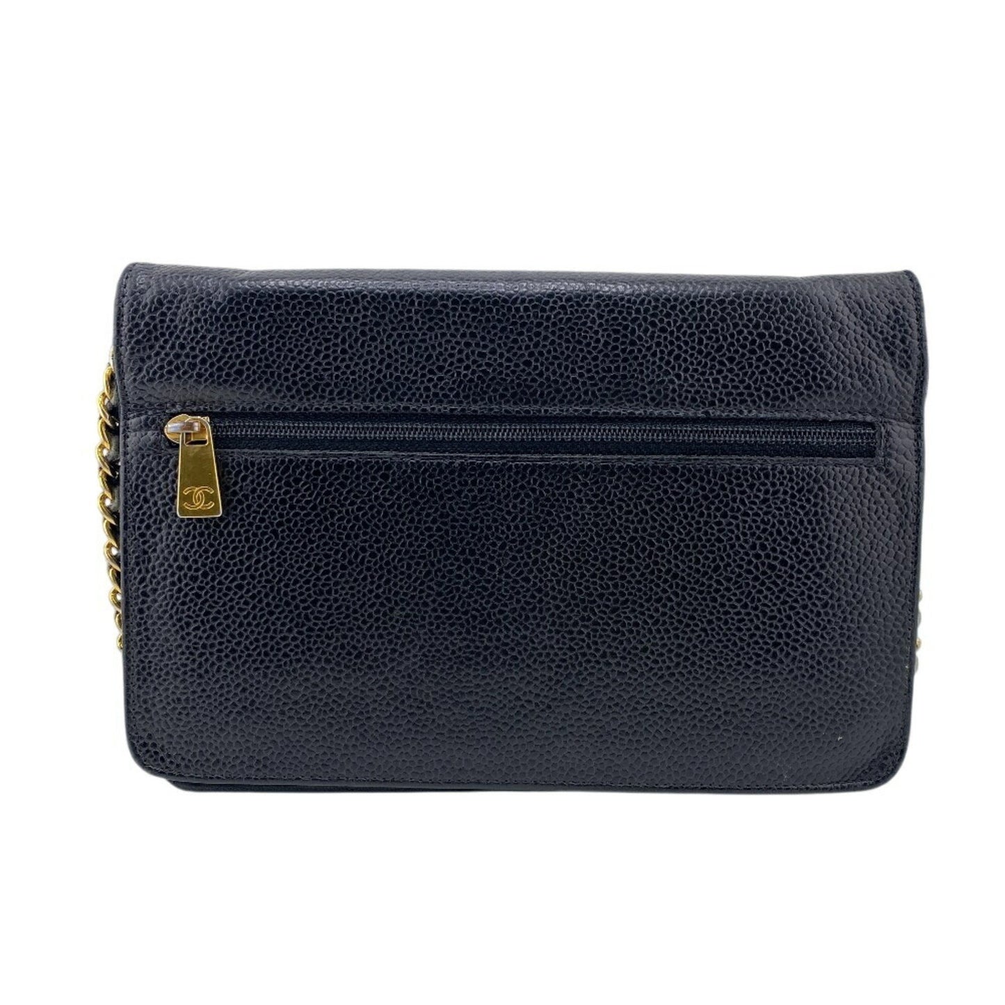 Chanel Wallet On Chain, Black, Leather, wallet