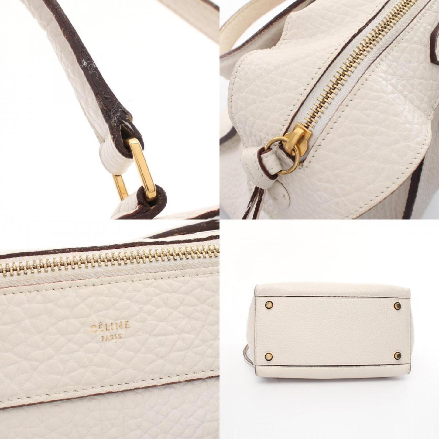 Céline Ring bag small, White, Leather, handbag