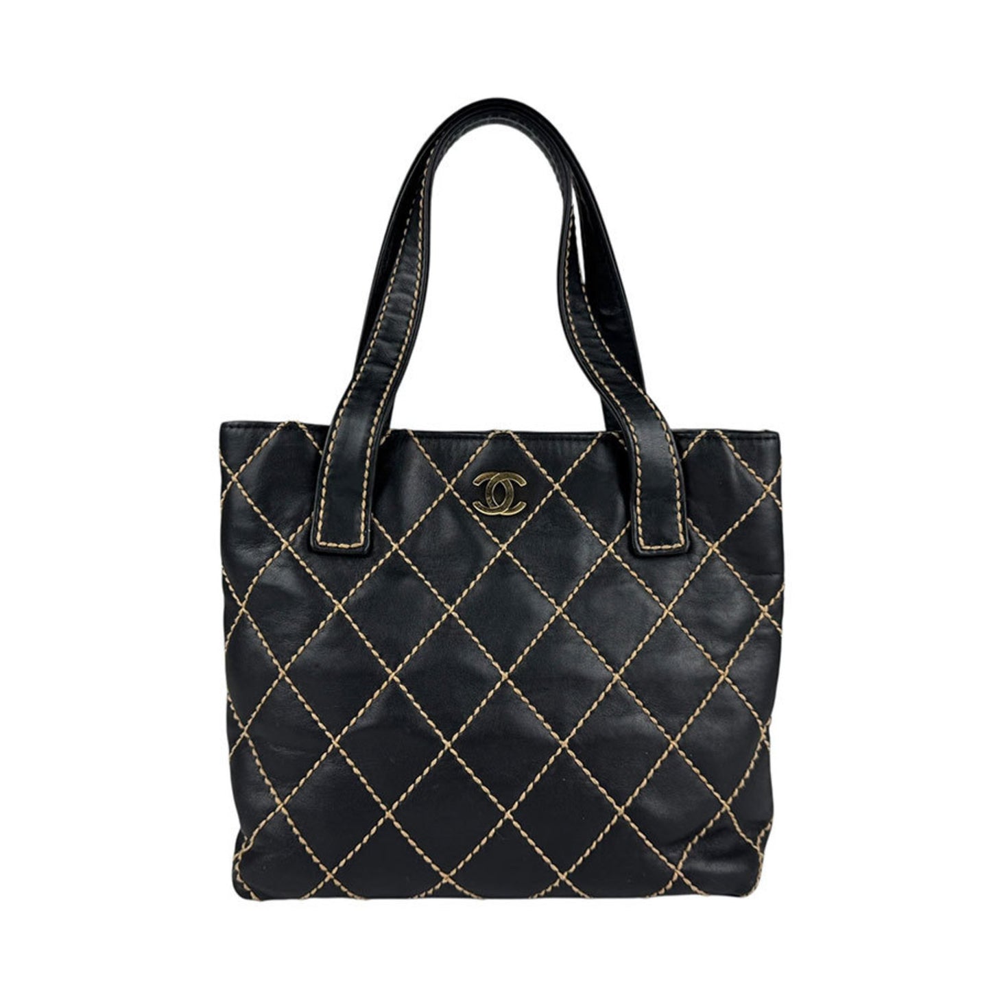 Chanel V-Stich, Black, Leather, tote