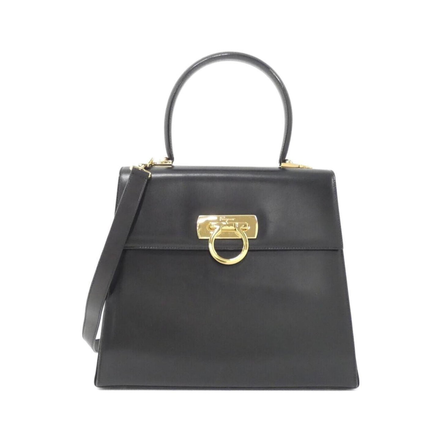 Salvatore Ferragamo Gancini, Black, Leather, handbag