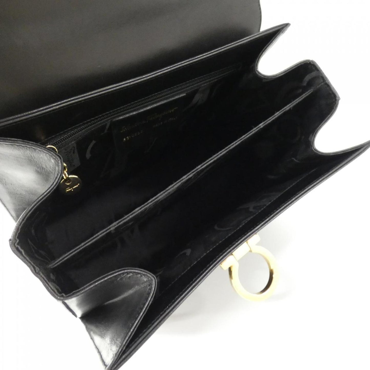 Salvatore Ferragamo Gancini, Black, Leather, handbag