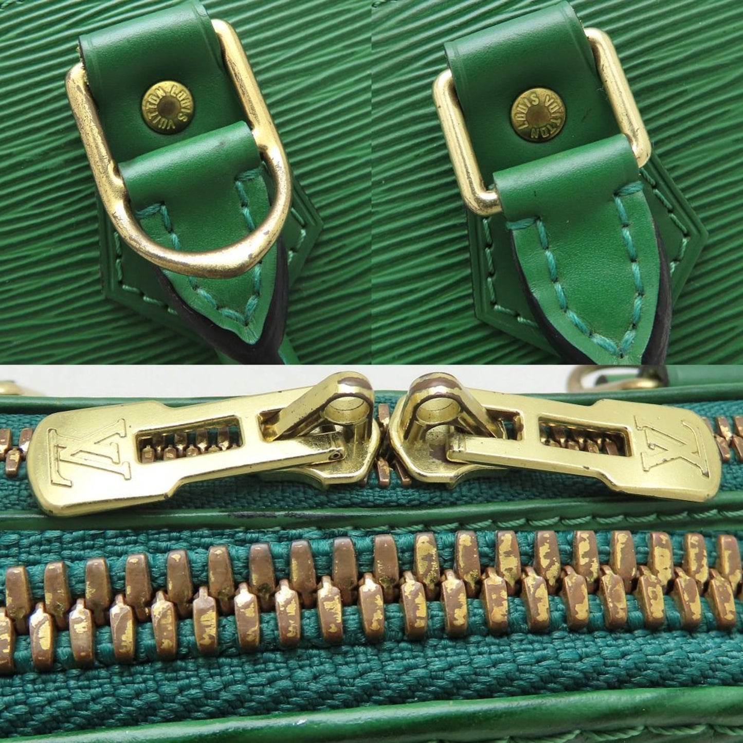 Louis Vuitton Alma, Green, Leather, handbag
