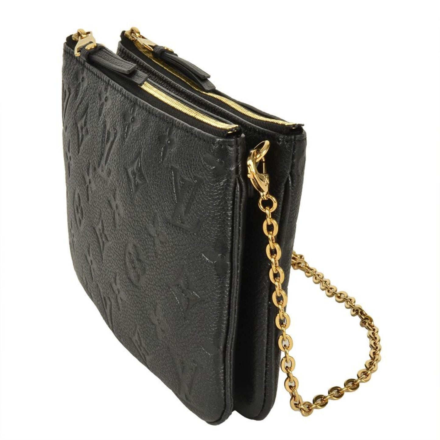 Louis Vuitton Double Zip, Black, Leather, clutch