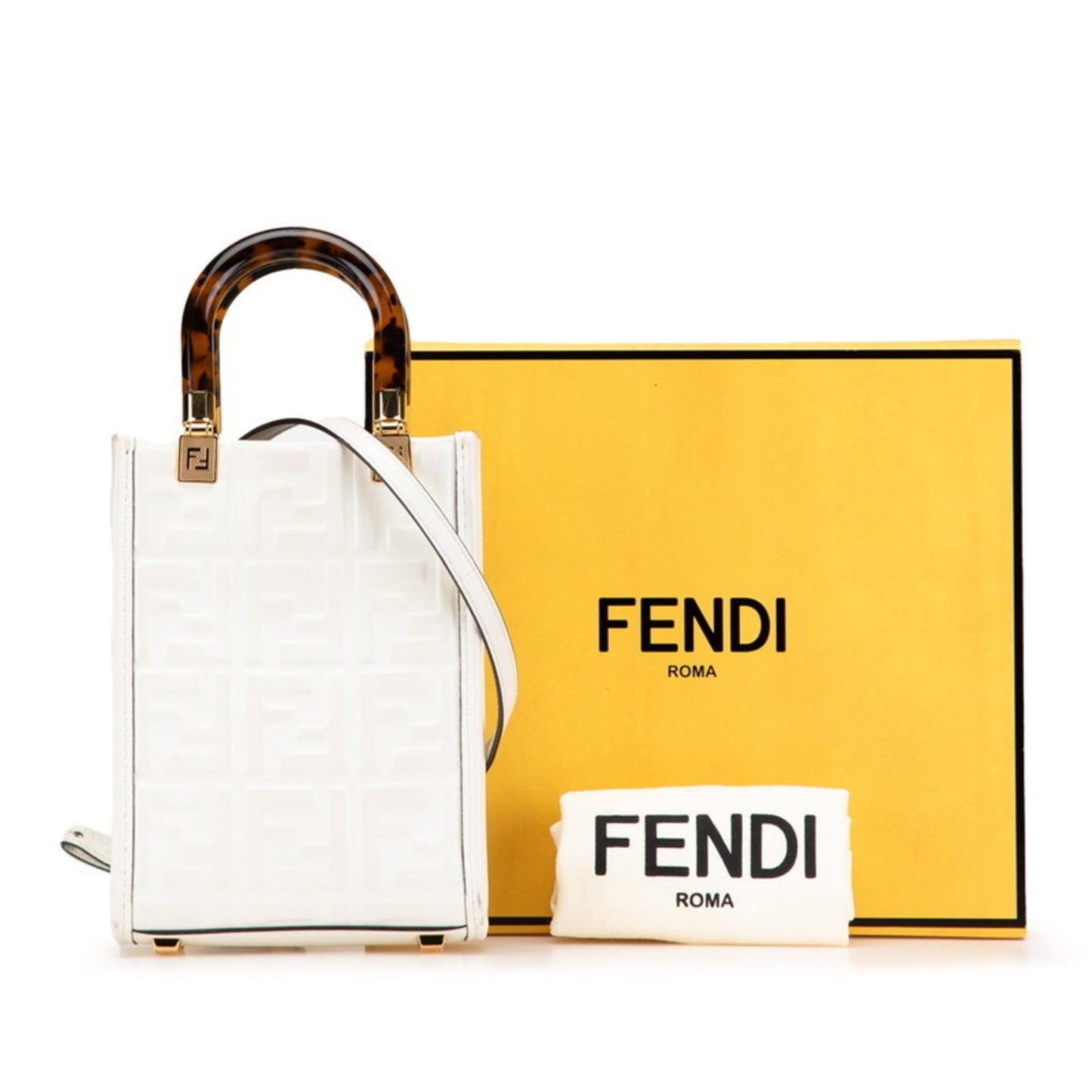 Fendi Sunshine, White, Leather, handbag