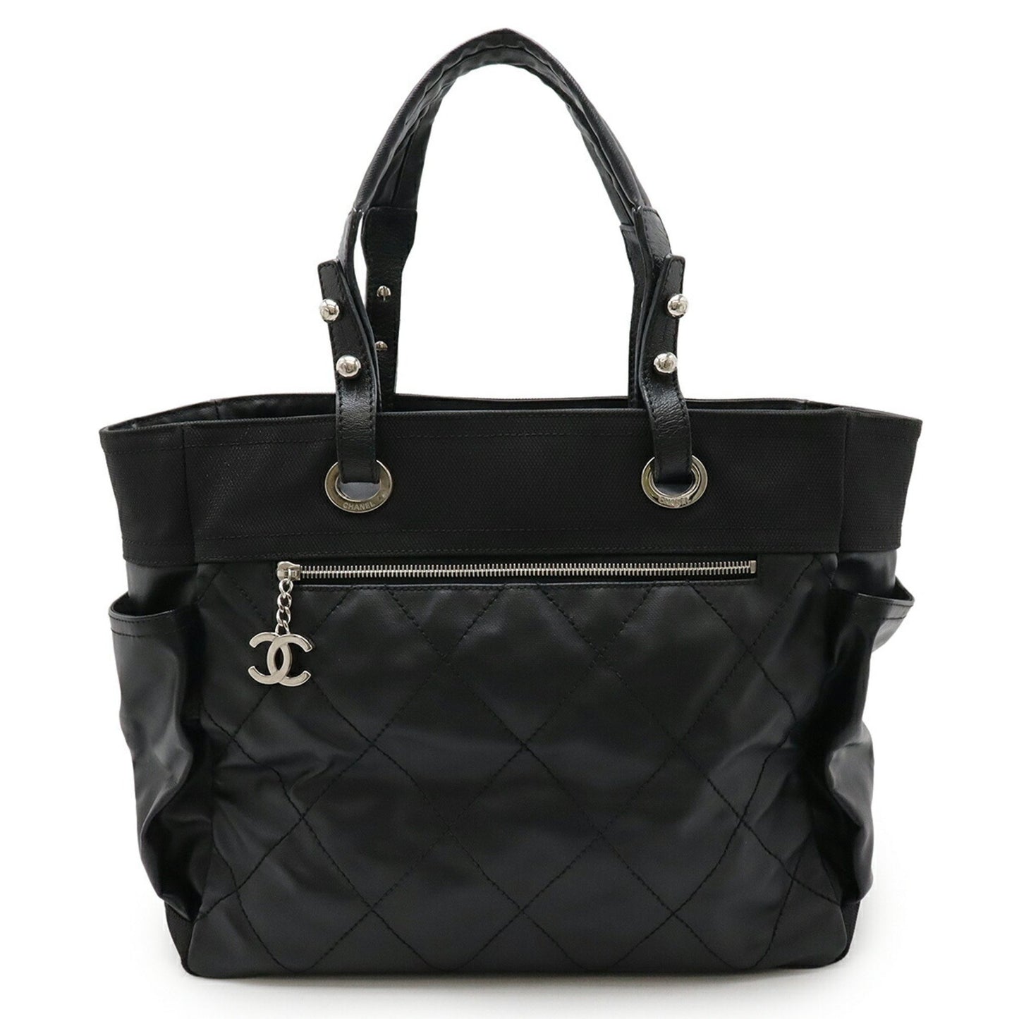 Chanel Biarritz, Black, "CANVAS, LEATHER", handbag