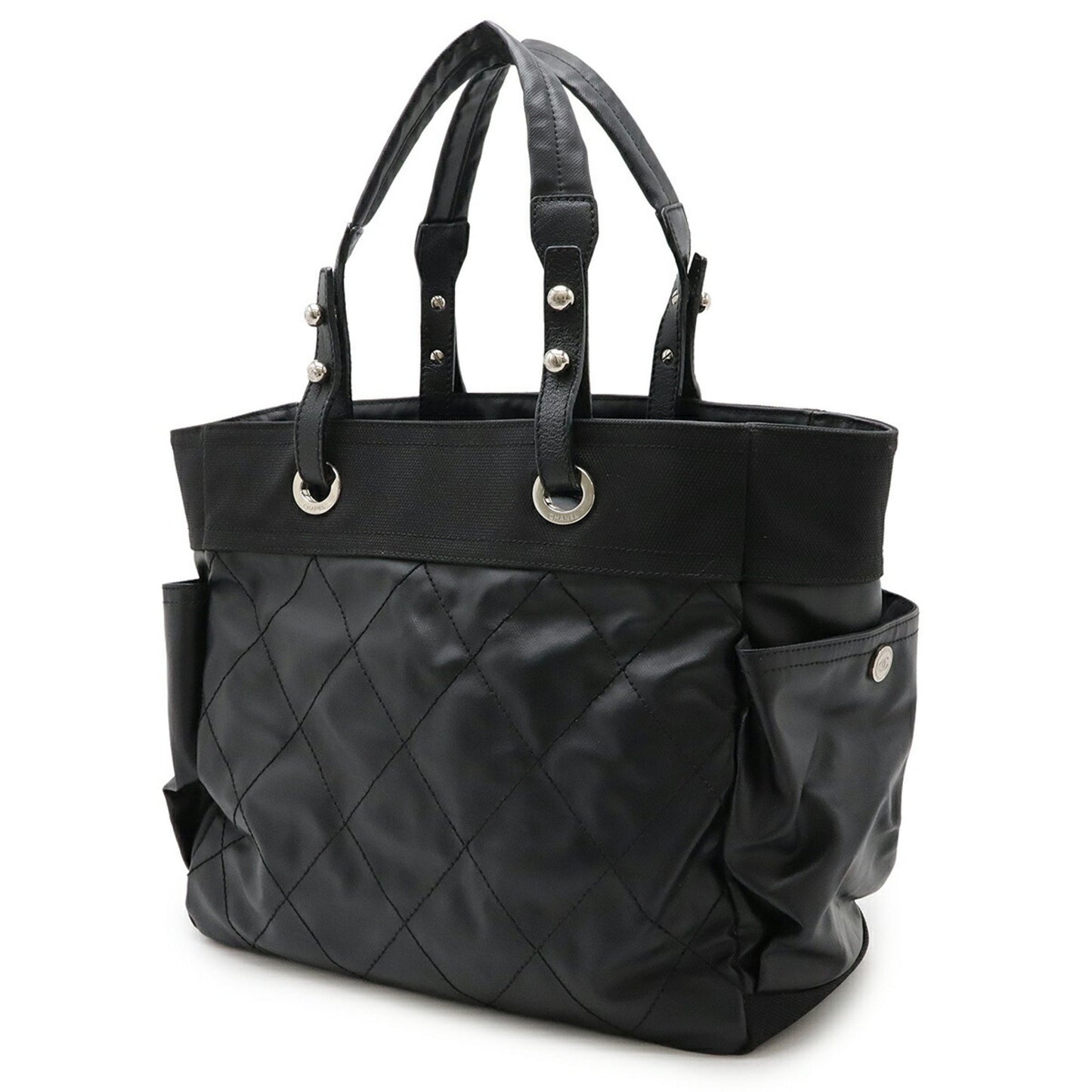 Chanel Biarritz, Black, "CANVAS, LEATHER", handbag