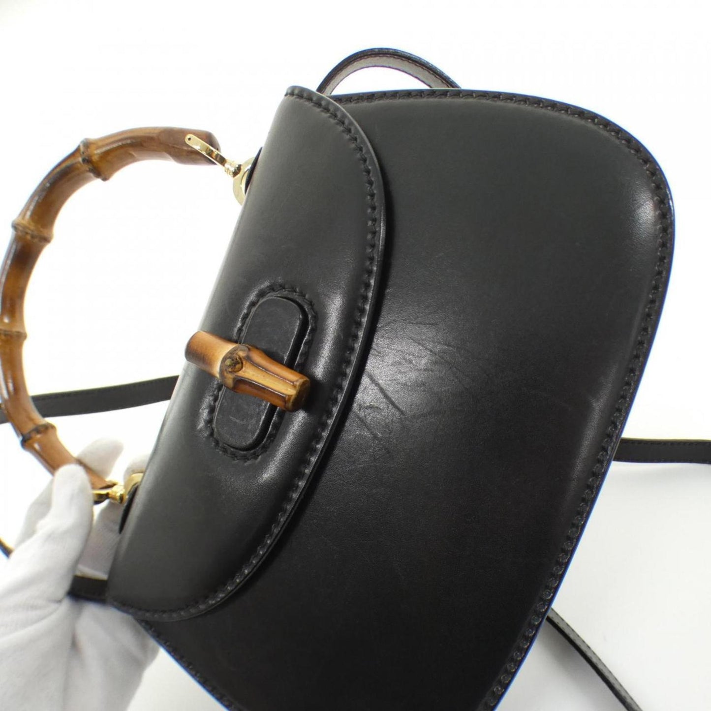 Gucci Bamboo, Black, Leather, handbag