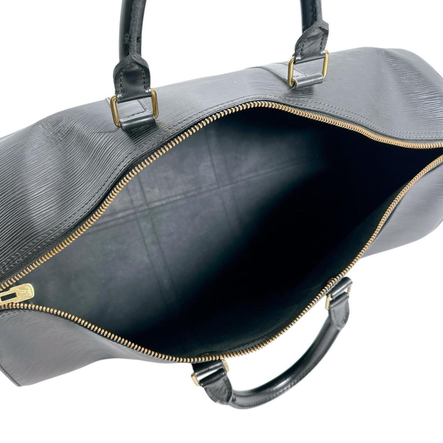 Louis Vuitton Keepall 50, Black, Leather, travel