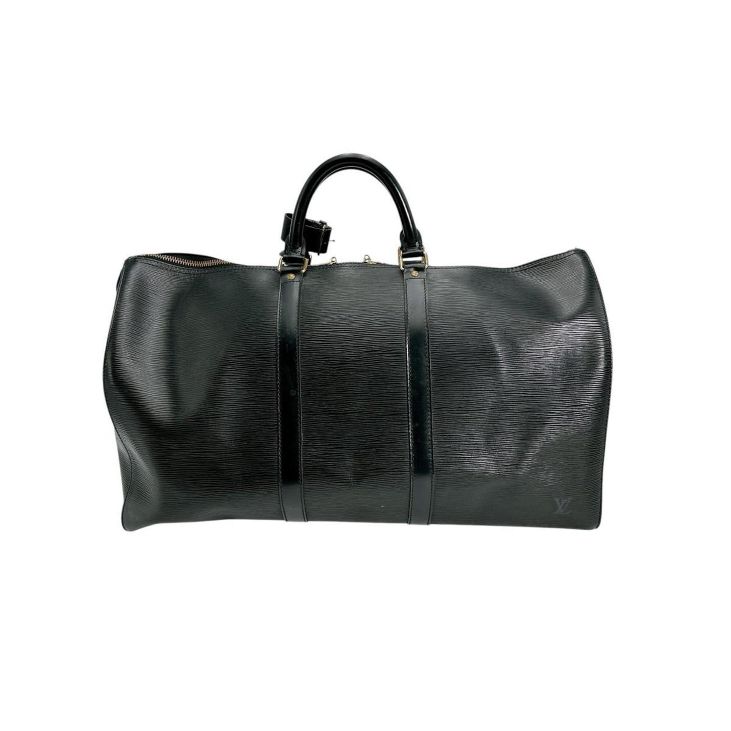 Louis Vuitton Keepall 50, Black, Leather, travel
