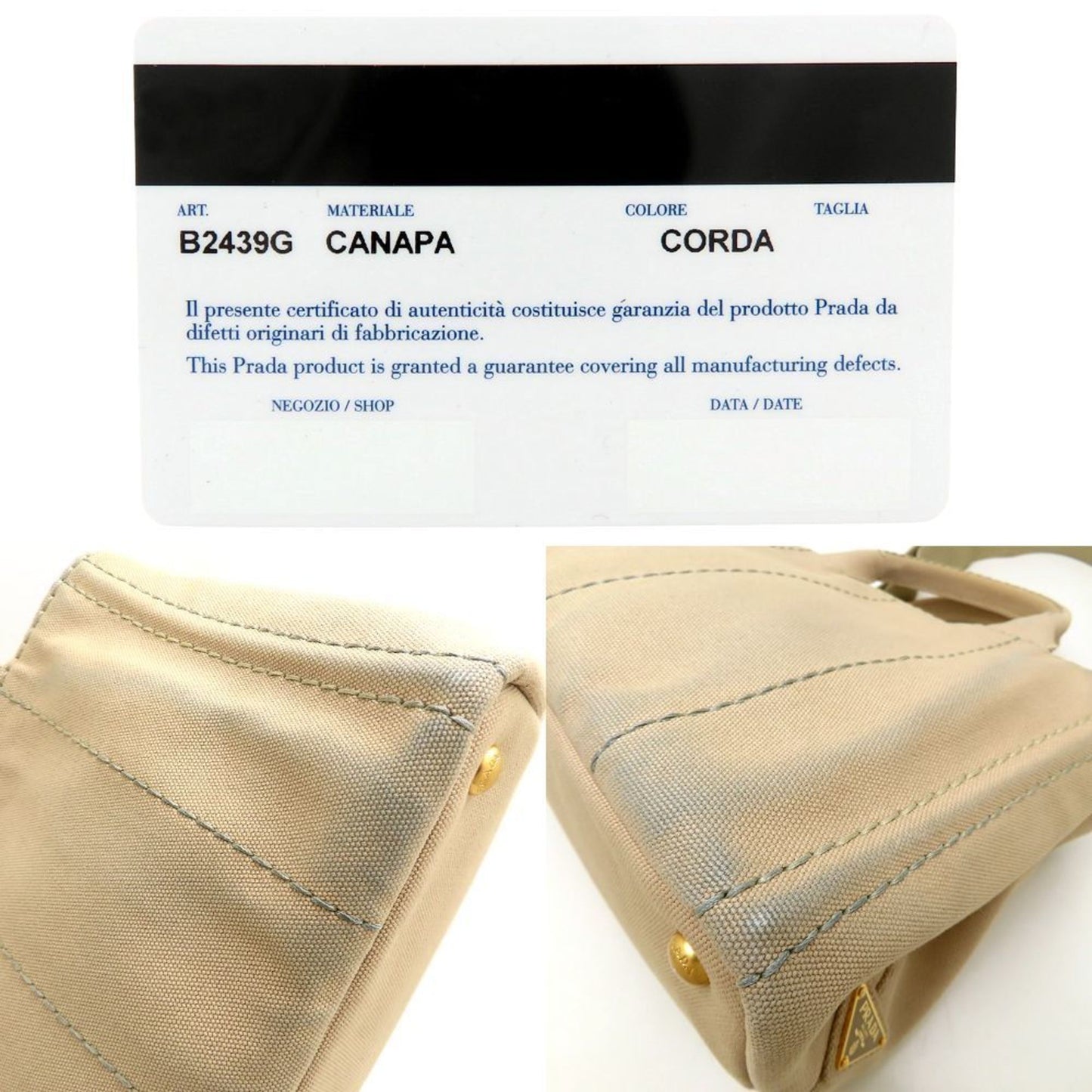 Prada Canapa, Beige, Canvas, handbag