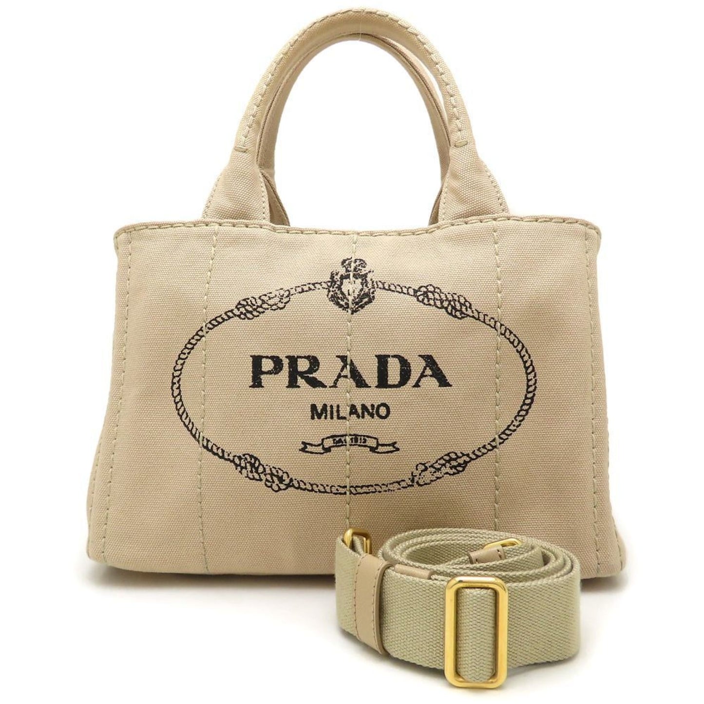 Prada Canapa, Beige, Canvas, handbag