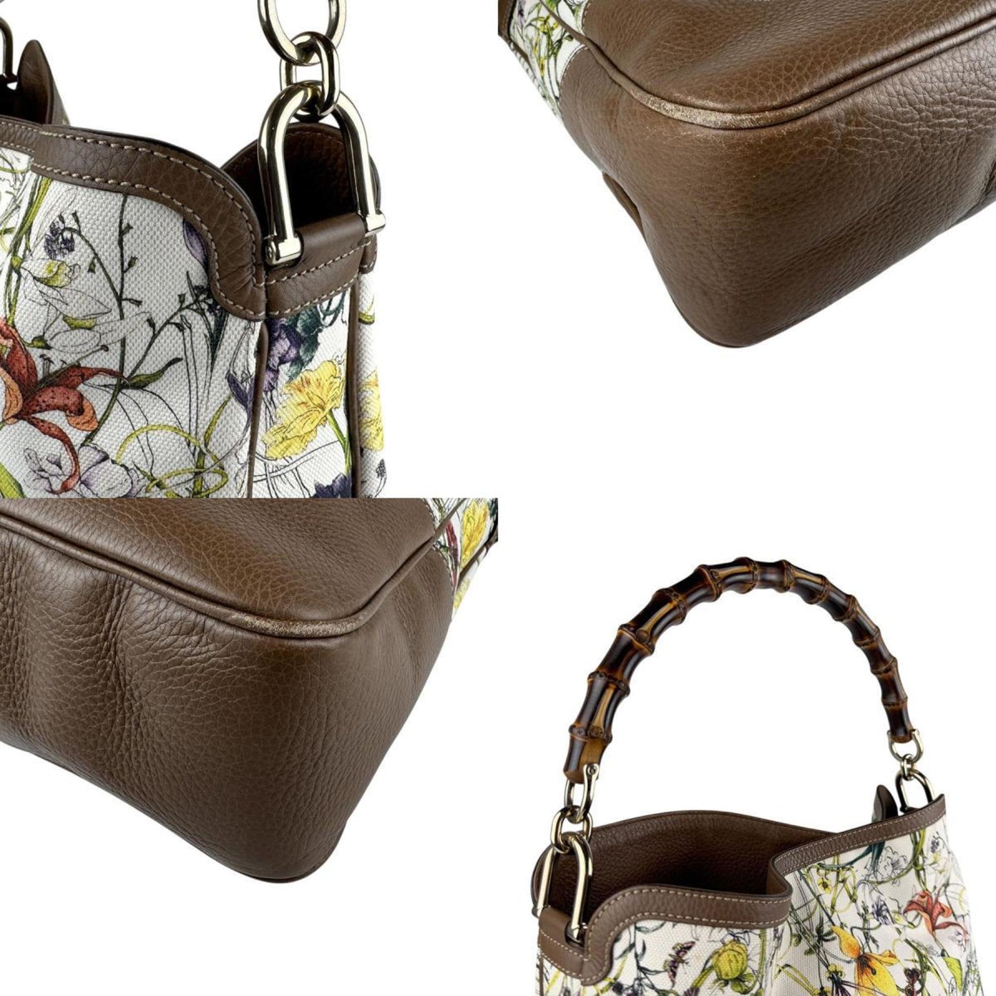 Gucci Bamboo, White, "CANVAS, LEATHER", handbag