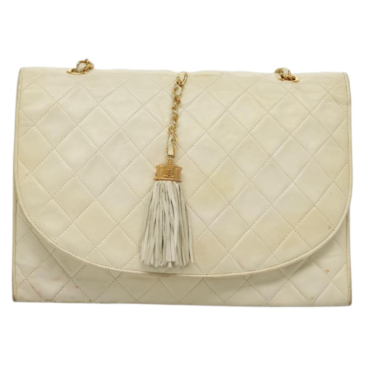 Chanel Demi Lune, White, Leather, shoulder