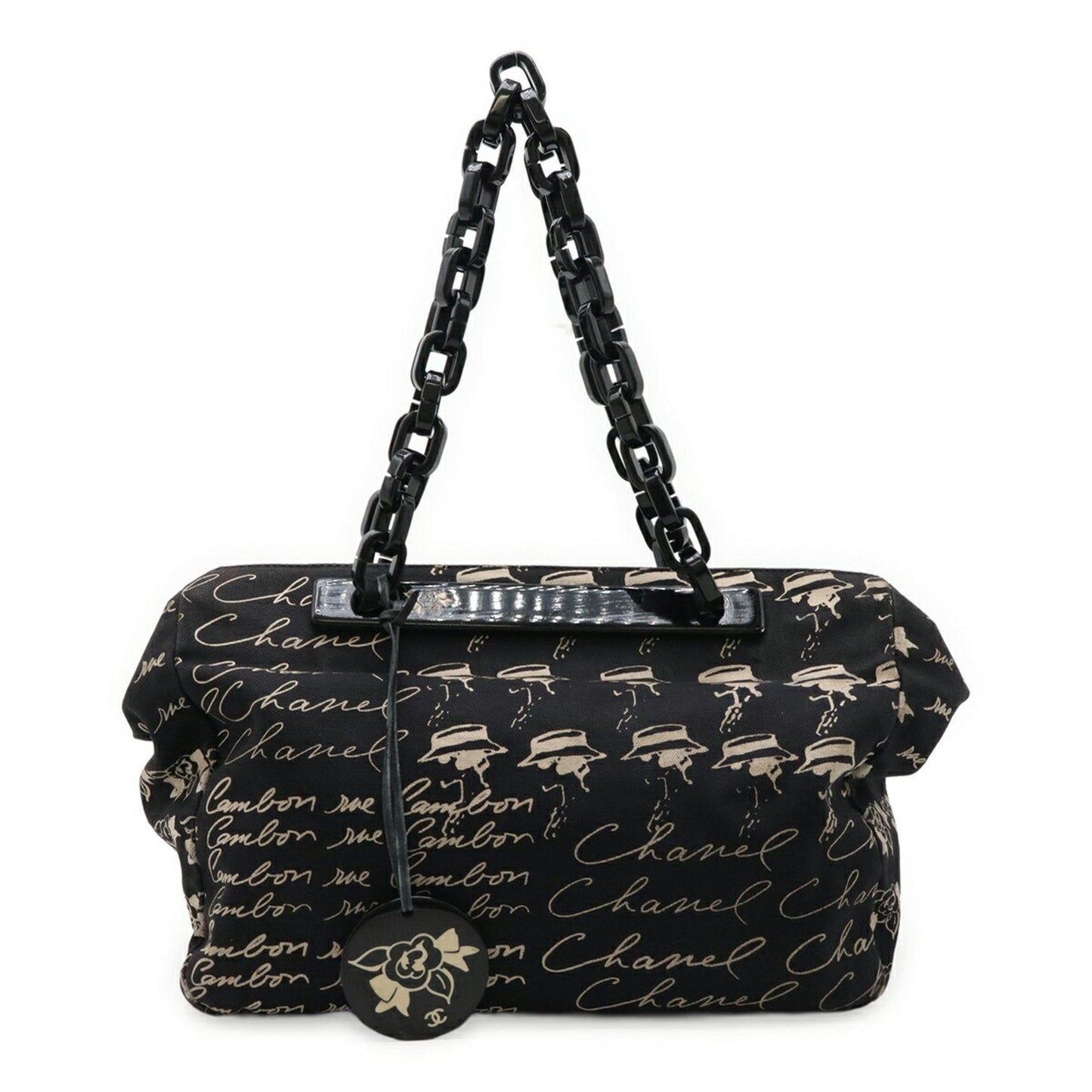Chanel Camellia, Black, Canvas, shoulder