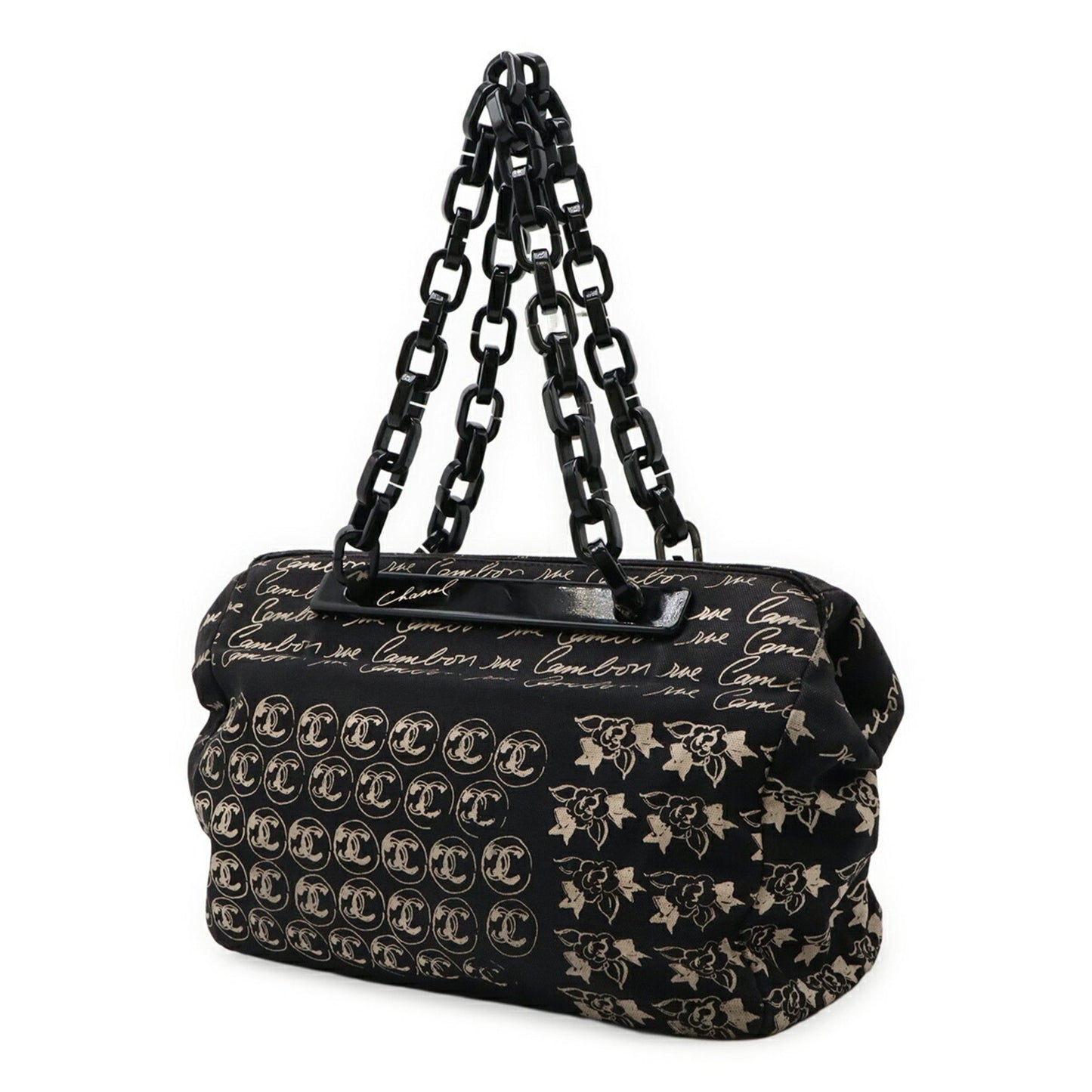 Chanel Camellia, Black, Canvas, shoulder