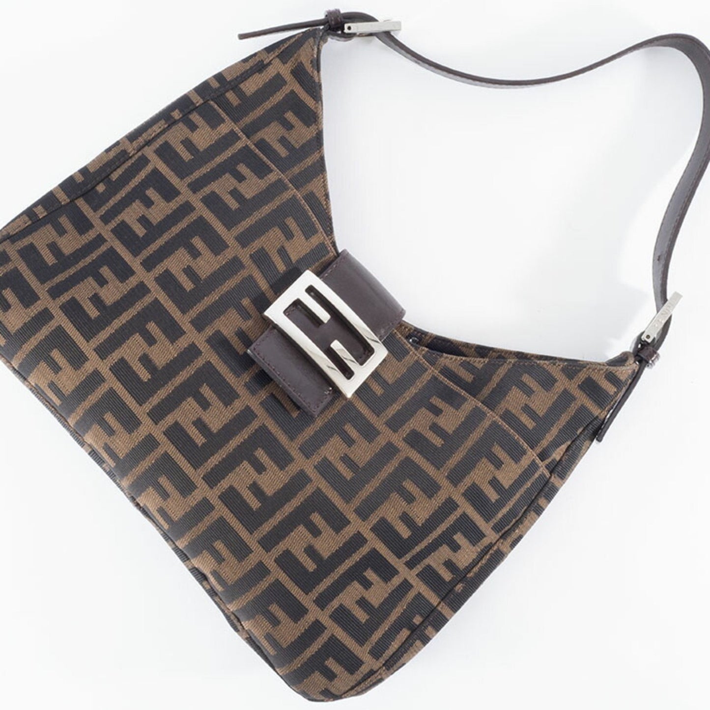 Fendi Baguette, Brown, Canvas, shoulder