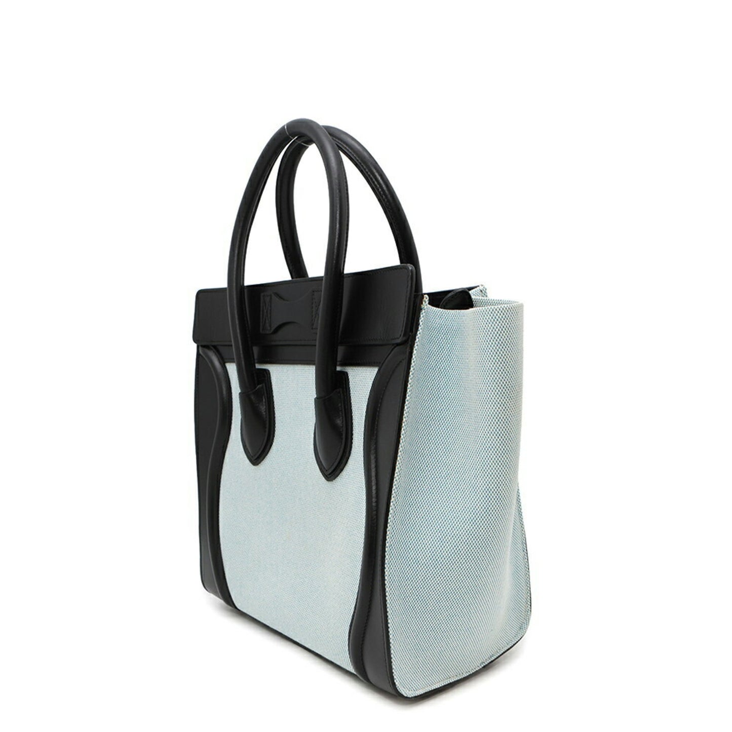 Céline Luggage, Blue, "CANVAS, LEATHER", tote
