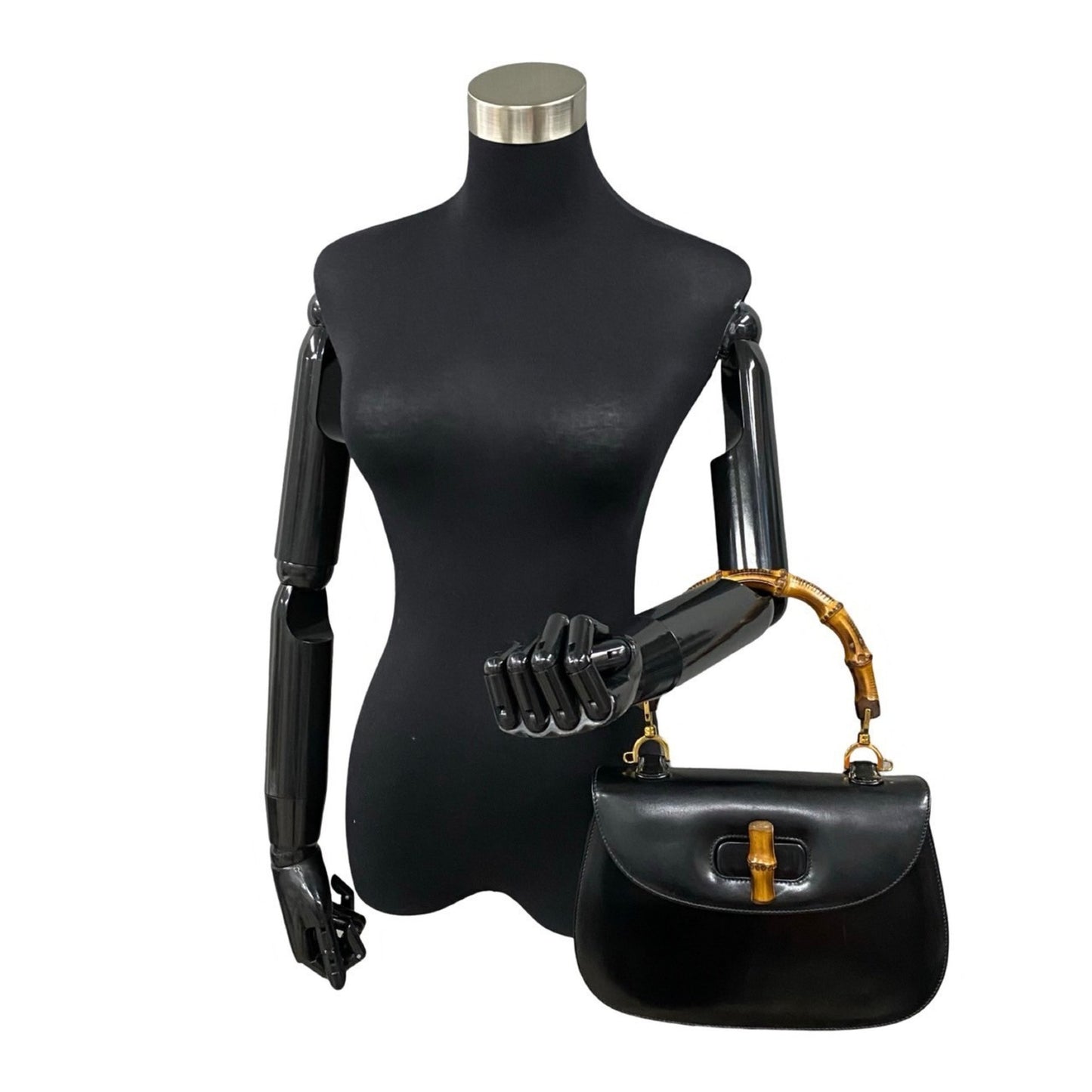 Gucci Bamboo, Black, Leather, handbag