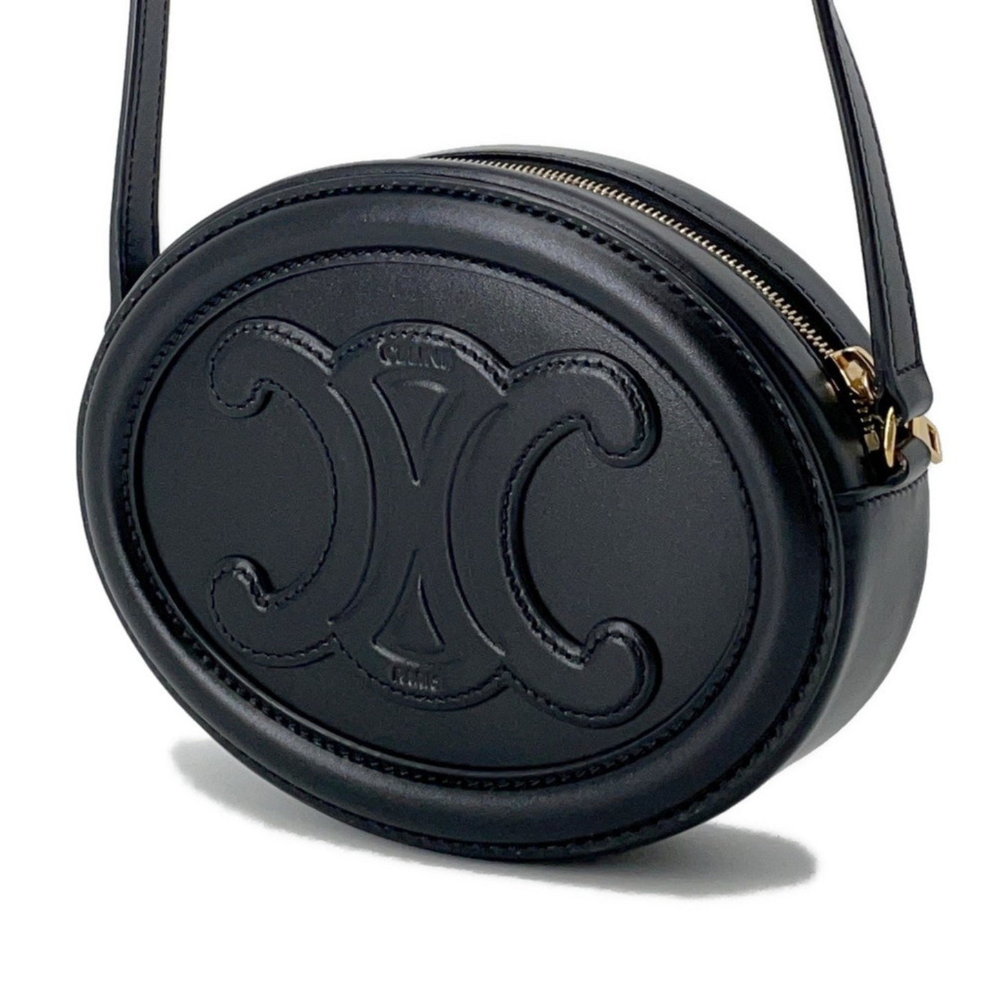 Céline Triomphe, Black, Leather, shoulder