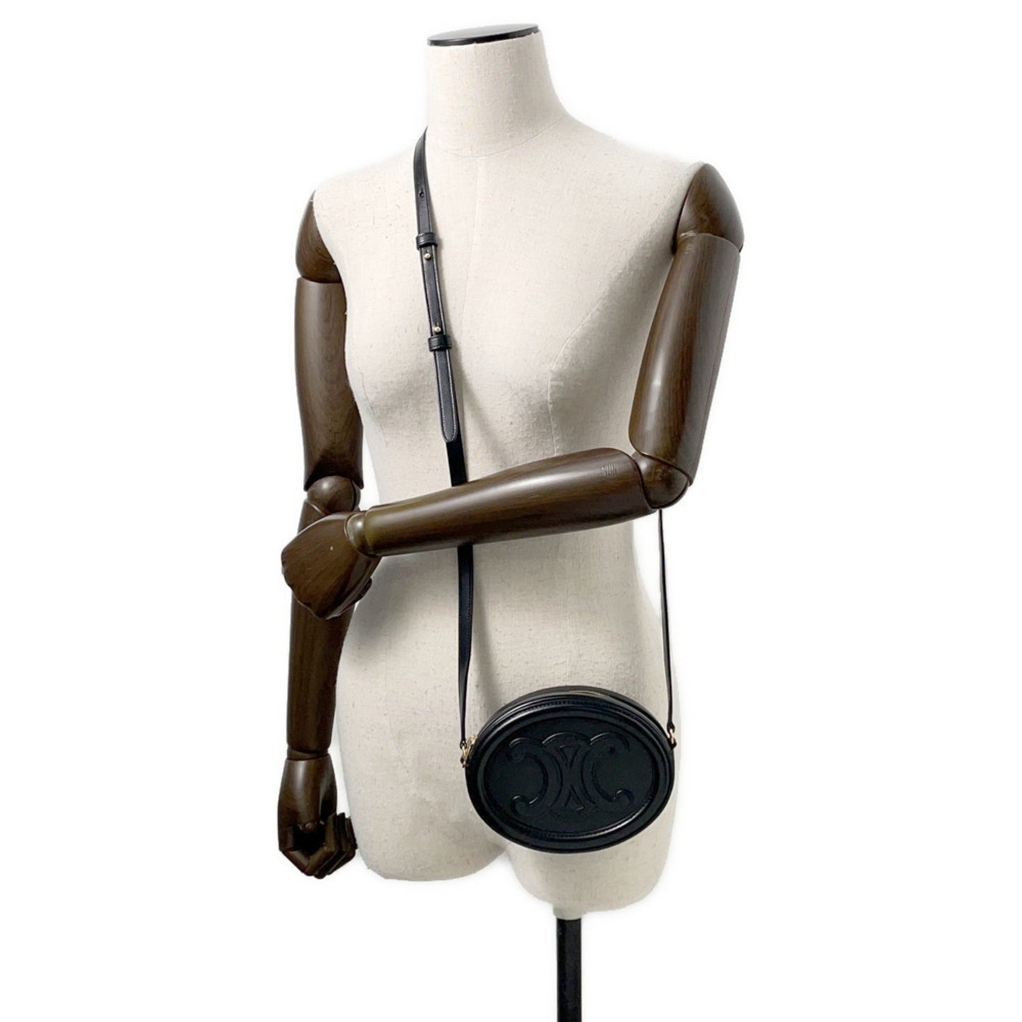 Céline Triomphe, Black, Leather, shoulder