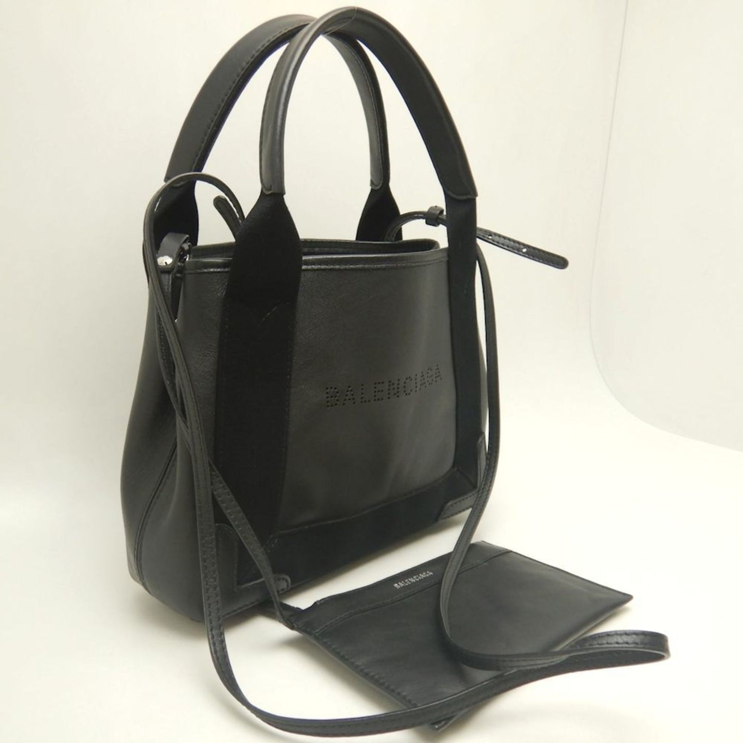 Balenciaga Navy Cabas, Black, "CANVAS, LEATHER", handbag