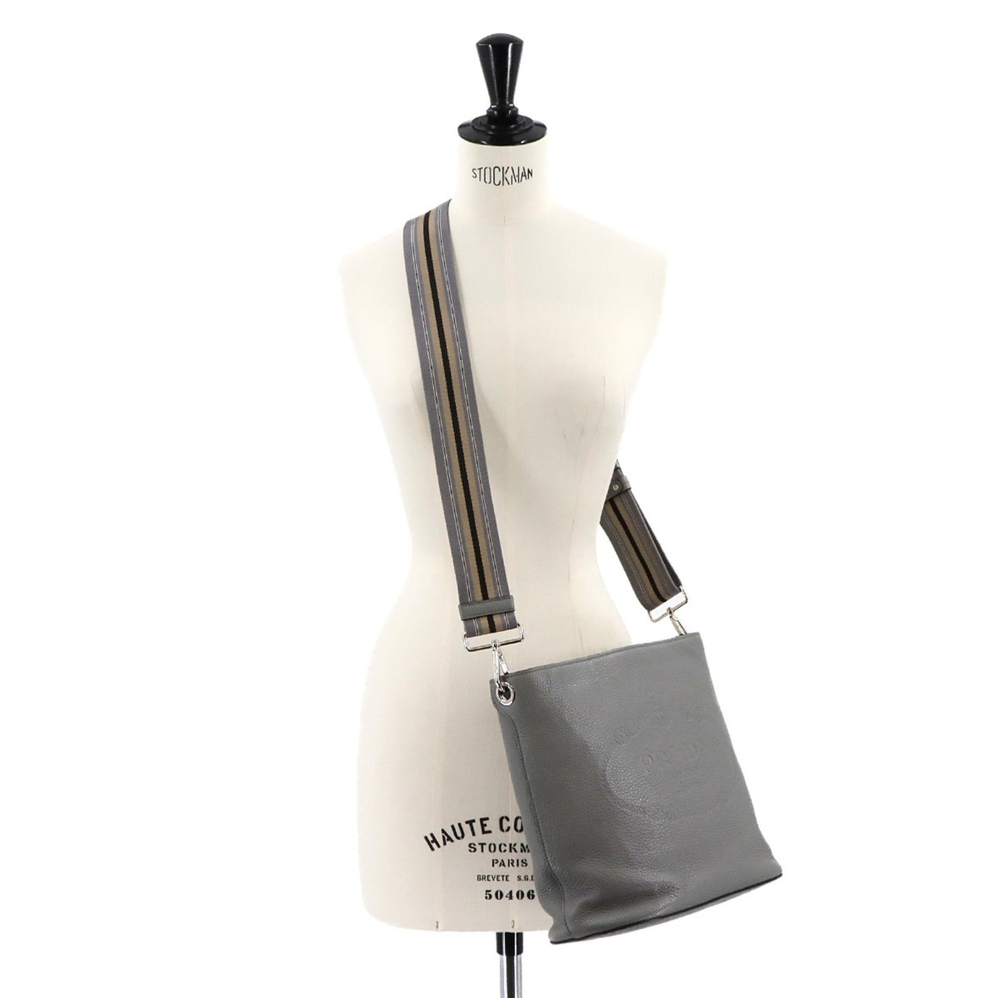 Prada Vitello, Grey, Leather, shoulder