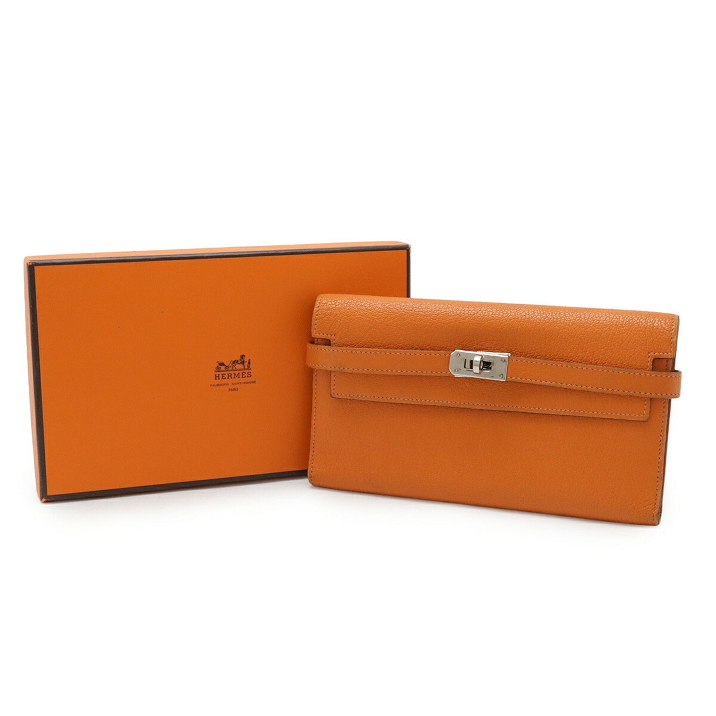 Hermès Kelly, Orange, Leather, wallet
