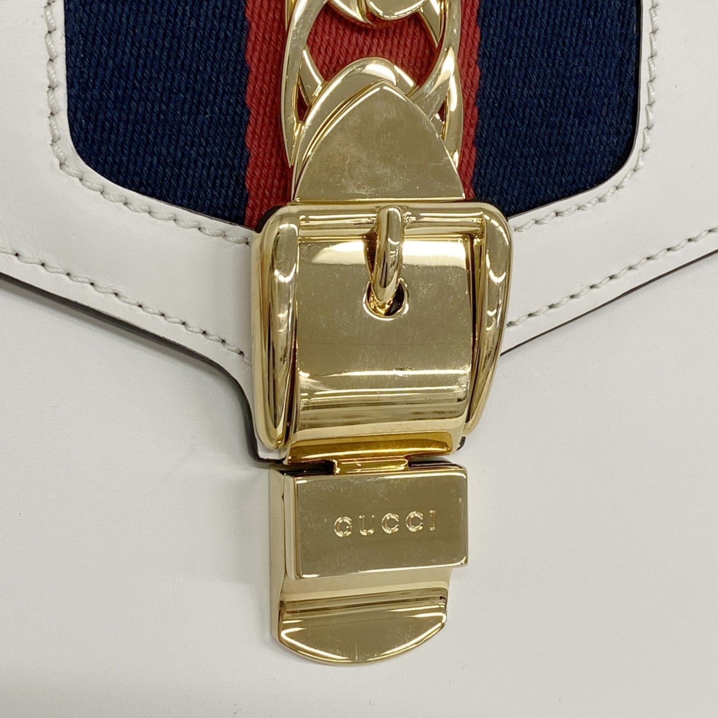 Gucci Sylvie, White, Leather, handbag