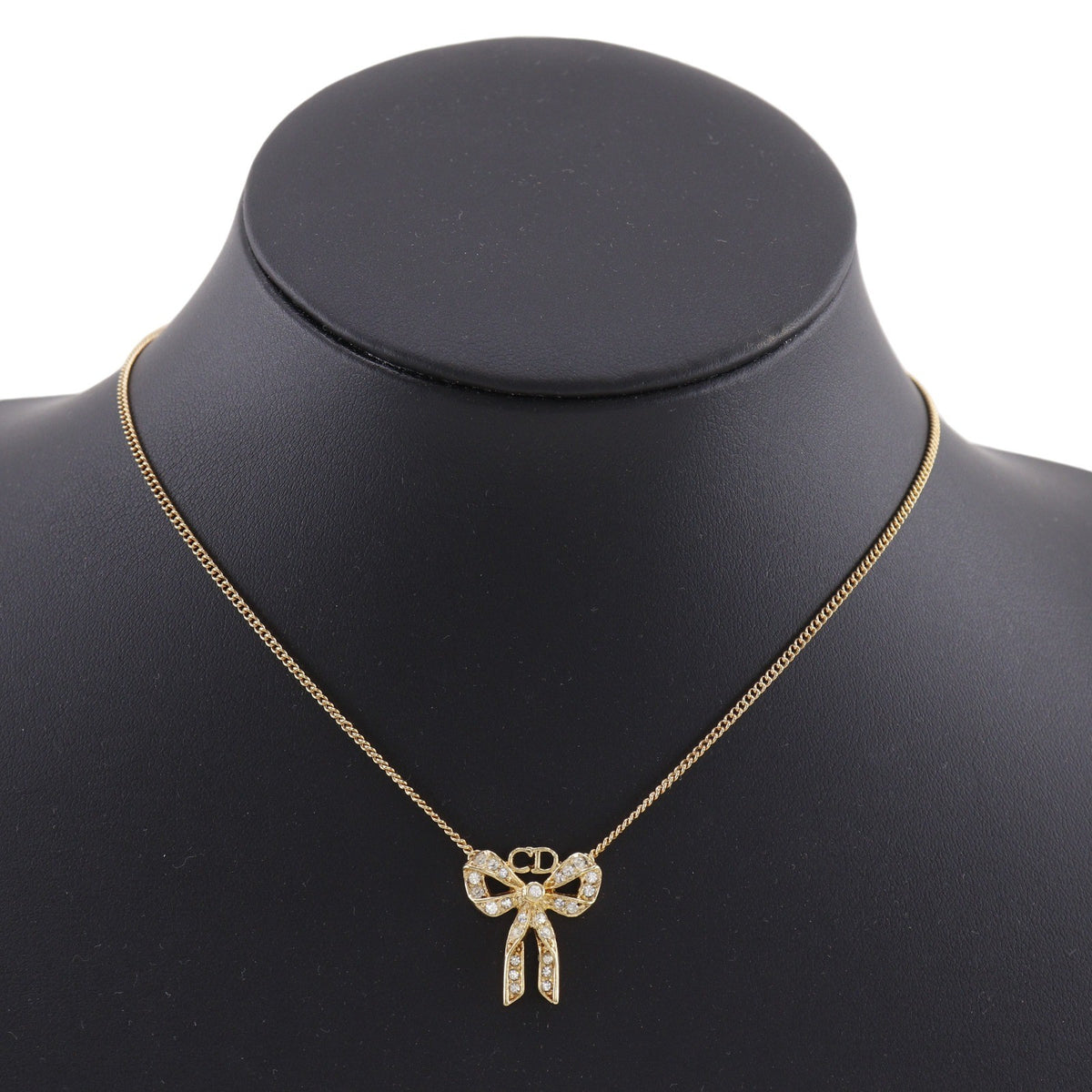 Christian Dior Bow CD Pendant Metal with Crystal, Gold, Gold Plated, Necklace